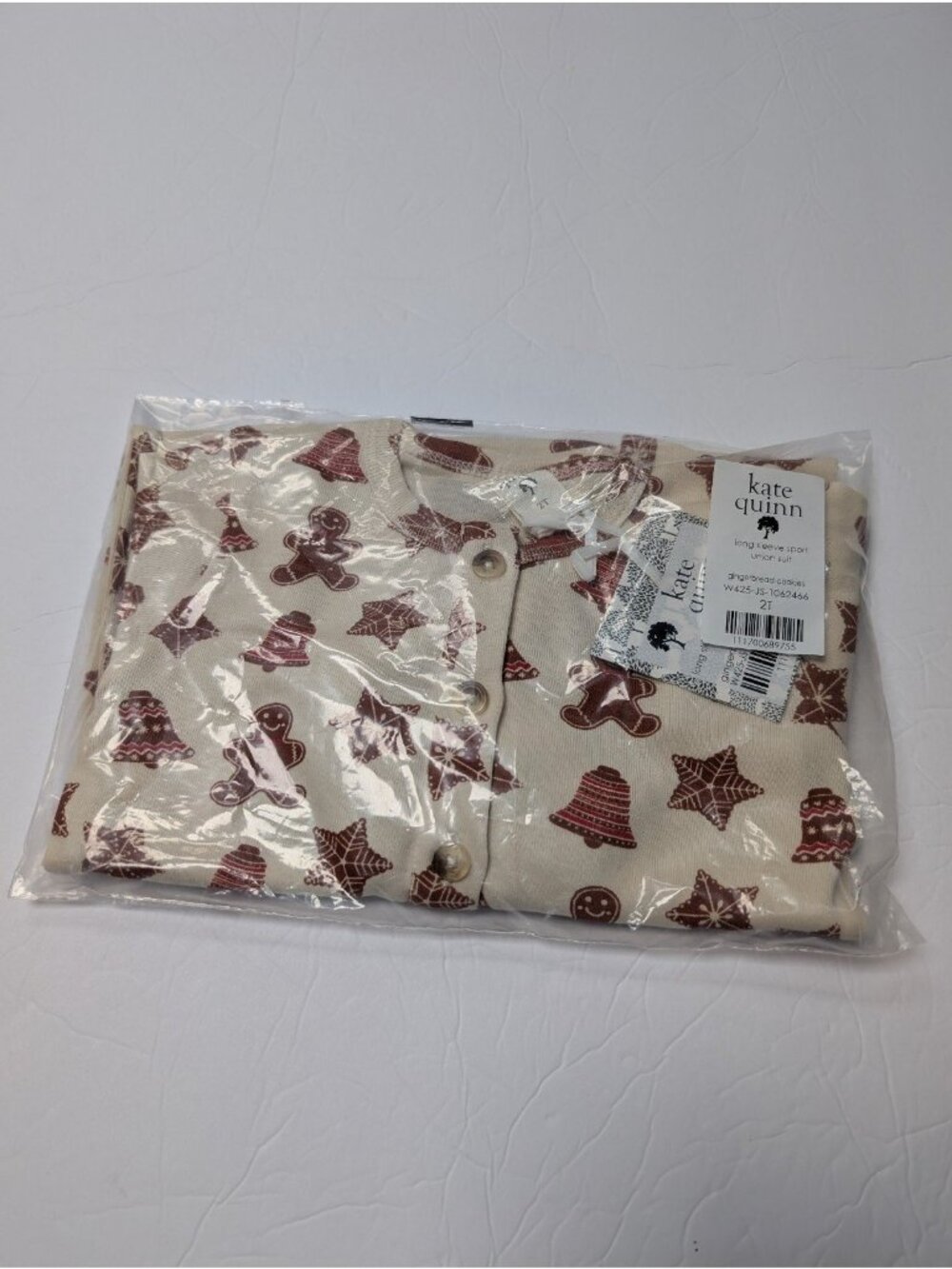 Kate Quinn Organic Cotton Gingerbread Cookies Jumpsuit Unionsuit 2T Christmas